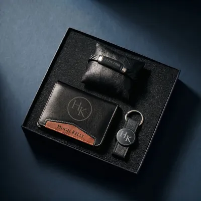 Personalized Men’s Wallet Bracelet and Keychain Gift Set