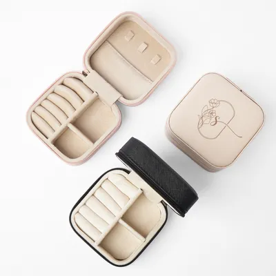 Personalized Minimal Floral Initial Jewelry Travel Case