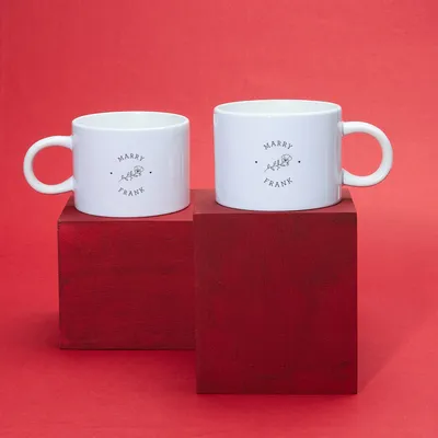 Personalized Minimal Name Printed 2 Piece Coffee Cup Set for Couples