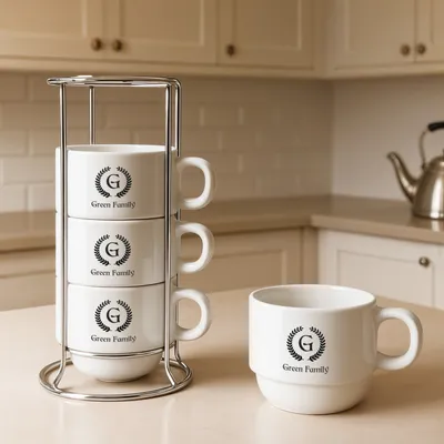 Personalized Monogram Mug Set with Stand 4-Piece Gift