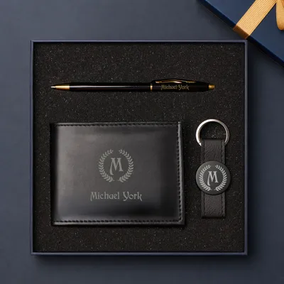 Personalized Monogram Wallet Pen and Keychain Gift Set