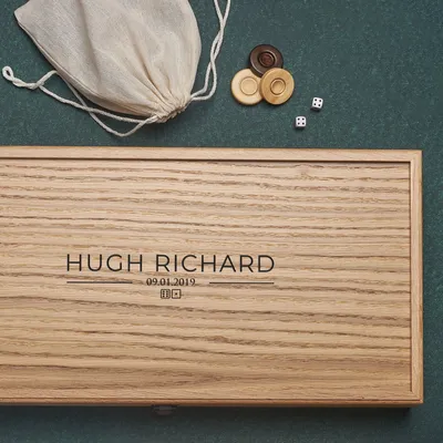 Personalized Name and Date VIP Oak Backgammon Set