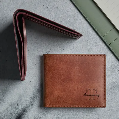 Personalized Name and Initial Vintage Leather Wallet