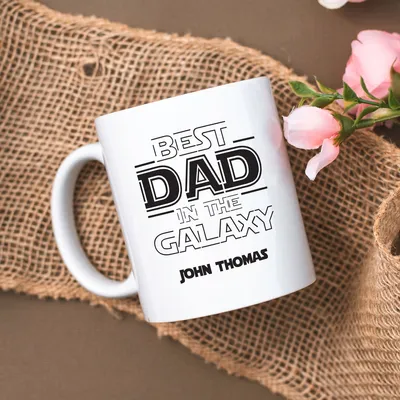 Personalized Name Best Dad in the Galaxy Mug