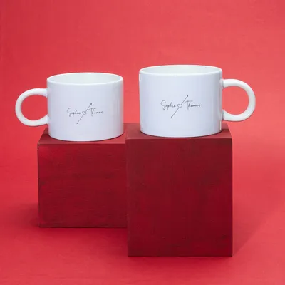 Personalized Name Printed Minimal 2 Cup Set for Couples Gifting