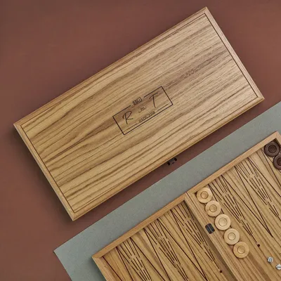 Personalized Oak Backgammon Set with Monogram and Date Detail