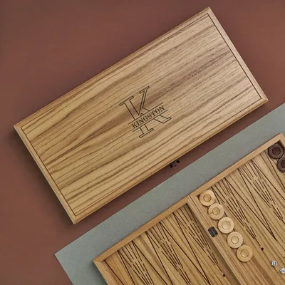 Personalized Oak Backgammon Set with Monogram Engraving