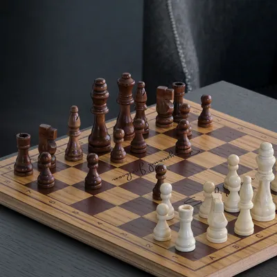 Personalized Oak Finish Square Chess Set with Signature