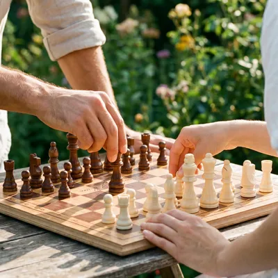 Personalized Oak Finish Square Chess Set with Signature