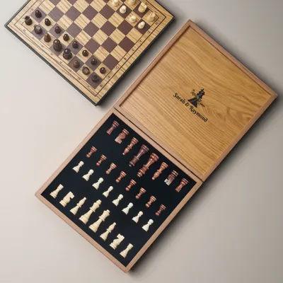 Personalized Oak Wooden Chess Set Gift for Couple