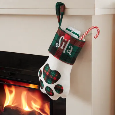Personalized Paw Print Christmas Stocking for Fireplace Decor