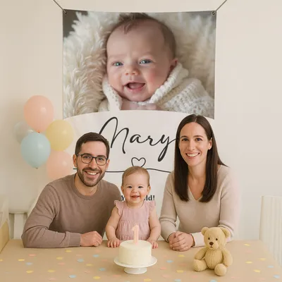 Personalized Photo and Name Birthday Banner - 37 x 57 inches