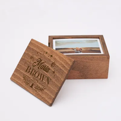 Personalized Wooden Photo Memory Box, Custom Wood Photo Shadow Box