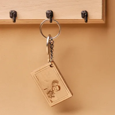 Personalized Photo Engraved Wooden Keychain