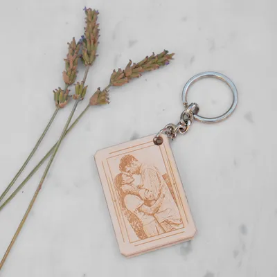 Personalized Photo Engraved Wooden Keychain