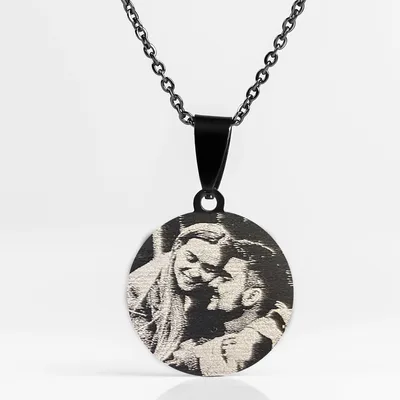 Personalized Photo Printed Black Metal Necklace for Couples