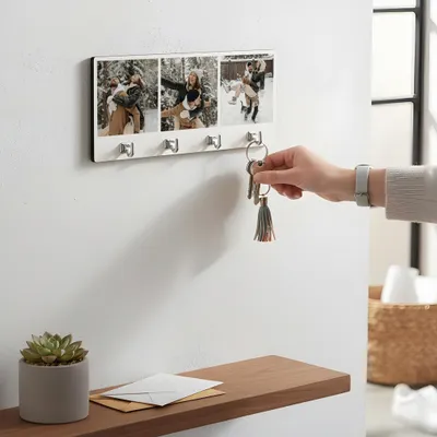 Personalized Photo Wall Key Holder with 4 Hooks