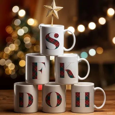 Personalized Plaid Monogram Mug Christmas Gift