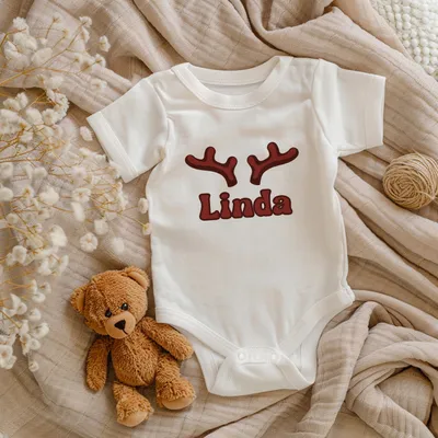 Personalized Reindeer Antler Baby Onesie for New Year's Keepsake