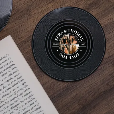 Personalized Retro Vinyl Record Coaster with Photo and Name
