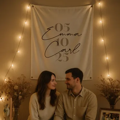 Personalized Romantic Fabric Banner with Special Date - 27 x 37 inches
