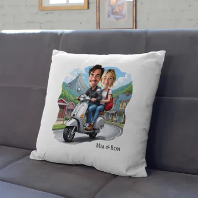 Personalized Scooter Couple Cartoon Pillow