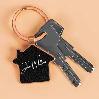Personalized Signature Design House Shaped Metal Keychain