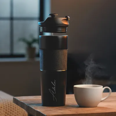 Personalized Signature Design Steel Thermos Flask with French Press