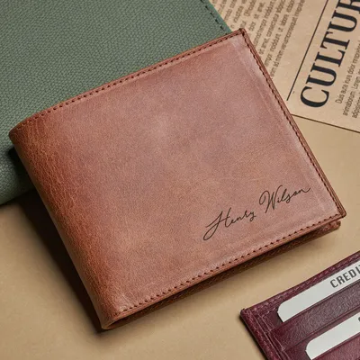 Personalized Signature Vintage Design Wallet - Genuine Leather