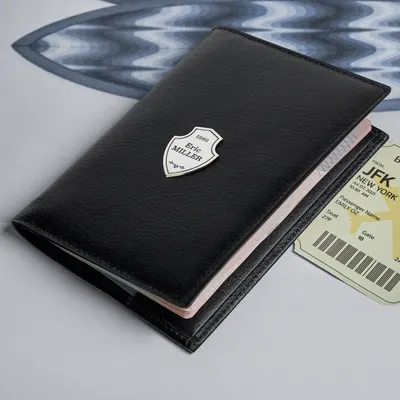 Personalized Silver Crest Leather Passport Holder