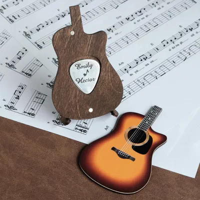 Personalized Silver Guitar Pick with Classic Guitar Display Case