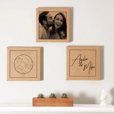 Personalized Star Map, Name and Photo Printed Wicker Paintings 3pcs Set