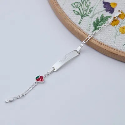 Personalized Strawberry Silver Baby ID Bracelet