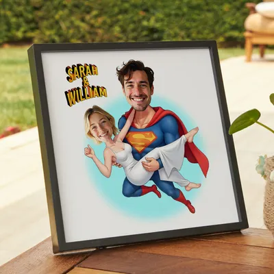 Personalized Superhero Caricature Frame for Couples