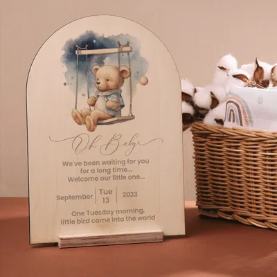 Personalized Teddy Bear Nursery Decor Stand for Newborns