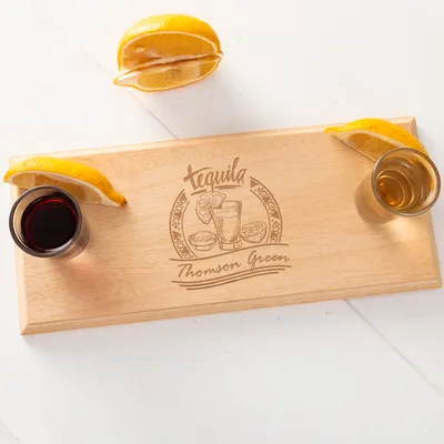 Personalized Tequila Design 2x SHot Glass Set with Wooden Tray