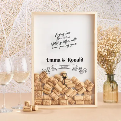 Personalized Wall Hanging Wine Cork Holder as Unique Gift For Couples and Anniversaries