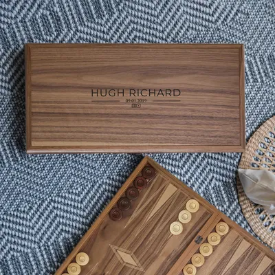 Personalized Walnut Backgammon Set with Custom Name and Date