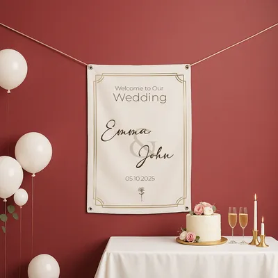Personalized Wedding Welcome Banner with Couple's Names - 17 x 27 inches