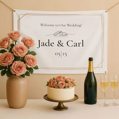 Personalized Wedding Welcome Banner with Names and Date - 27 x 37 inches