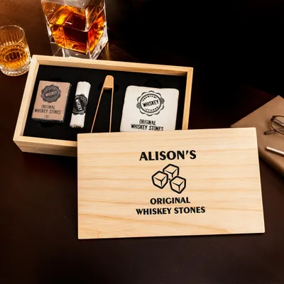 Personalized Whiskey Stones Set in Premium Wooden Box