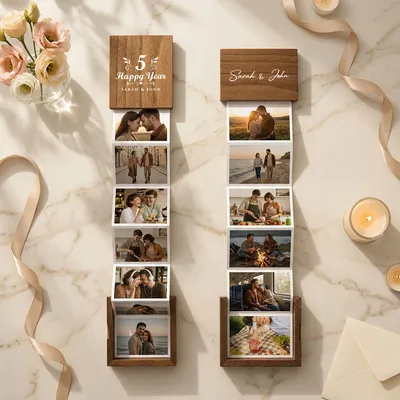 Personalized Wooden Accordion Photo Box Anniversary Gift