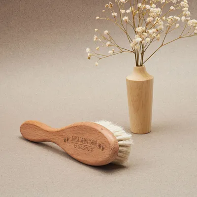 Personalized Wooden Baby Hairbrush Gift with Name and Date Design for Newborn Gift