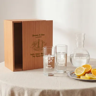 Personalized Wooden Box Raki Set for Sea Lovers