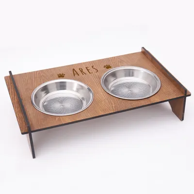 Personalized Wooden Cat Food and Water Bowl with Paw Design