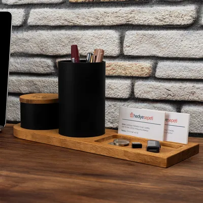 Personalized Wooden Desktop Organizer Set
