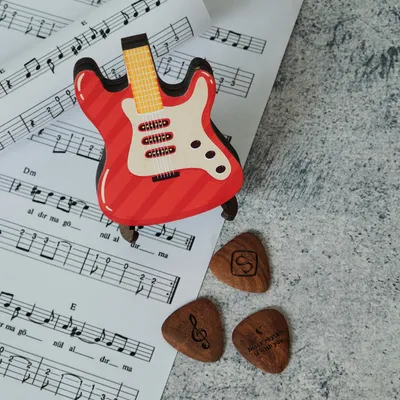 Personalized Wooden Electric Guitar Gift Set with Custom Picks