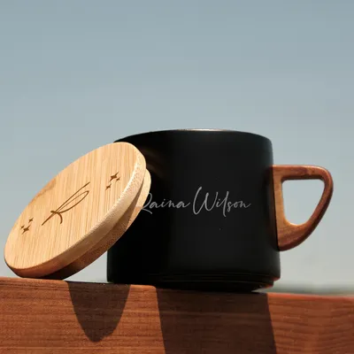 Personalized Wooden Lid and Handle Thermos Mug