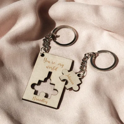 Personalized Wooden Puzzle Keychain for Couples