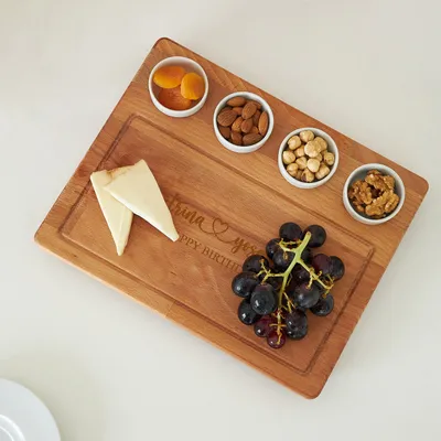 Personalized Wooden Service Plate with 4 pcs Mini Bowls
